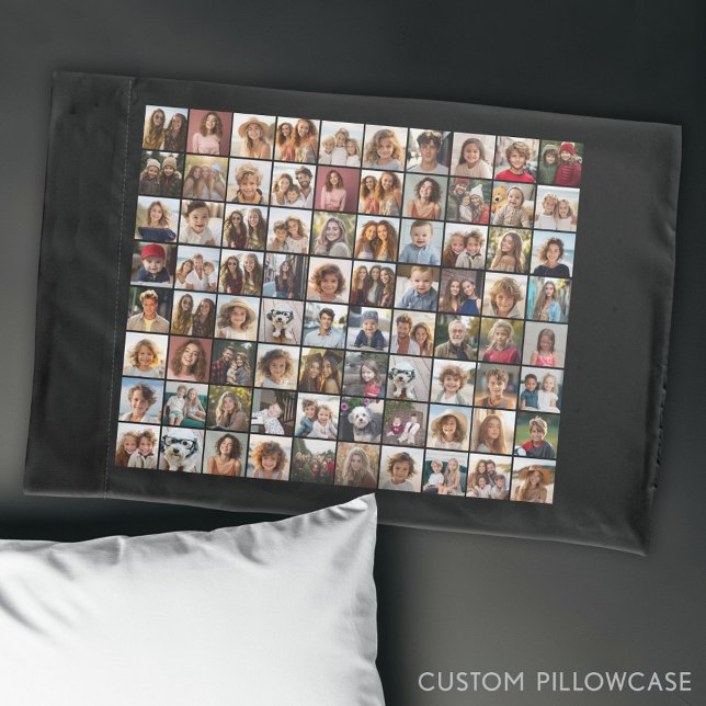 80 Photo Collage Black - Custom Picture Pillowcase (Custom Photo Collage Pillowcase)