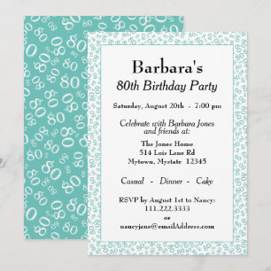 80 Random Number Pattern Teal/White 80th Invitation