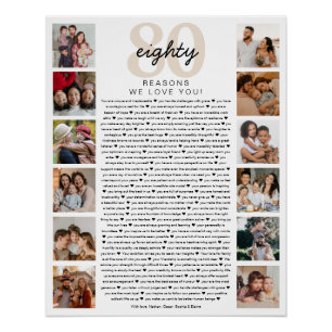 80 Reasons We Love You Birthday Keepsake Gift Poster