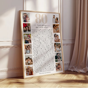 80 Reasons We Love You Birthday Keepsake Gift Poster
