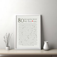 80 reasons why we love you 70th 60th 50th birthday