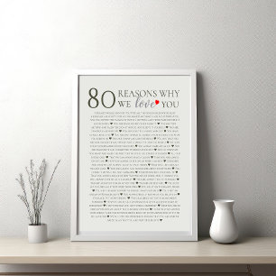 80 reasons why we love you 70th 60th 50th birthday poster