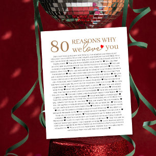 80 reasons why we love you 70th 60th 50th birthday poster