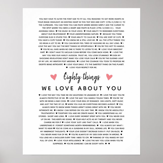 80 reasons why we love you birthday gift for him  poster (Front)