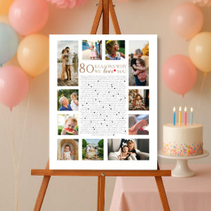 80 reasons why we love you photo collage birthday poster