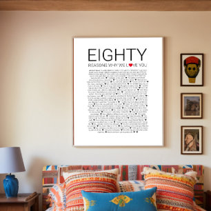 80 reasons why we love you wedding vow birthday poster