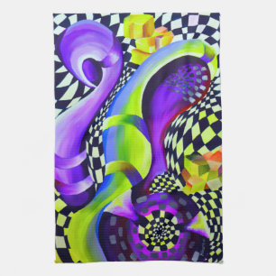 80 s Art Deco Geometric Pattern Tea Towel