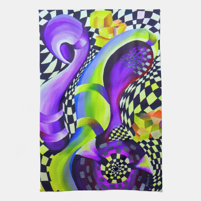 80 s Art Deco Geometric Pattern Tea Towel (Vertical)