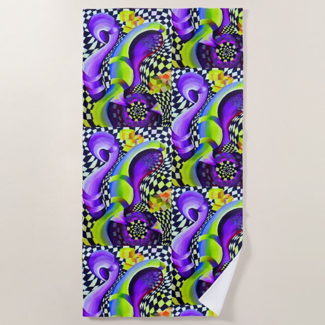 80`s Retro Geometric Pattern Beach Towel (Front)