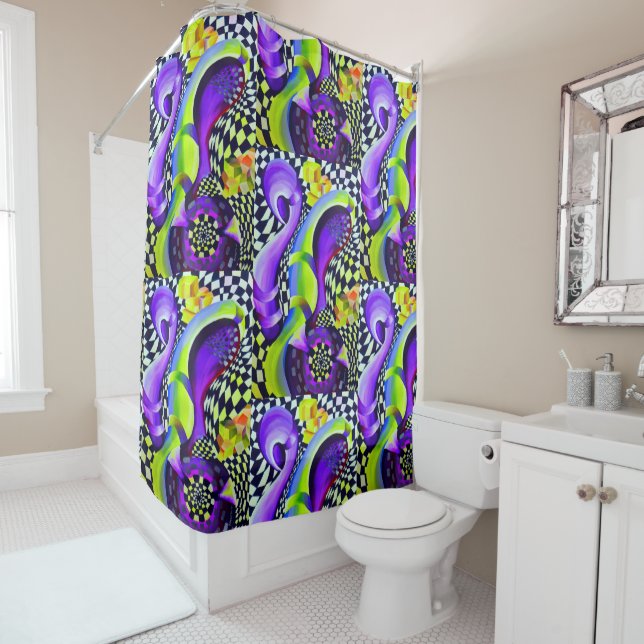 80`s Retro Geometric Pattern Shower Curtain (In Situ)