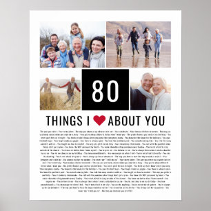 80 Things I Love About You 80th Birthday Poster