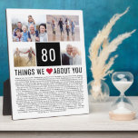 80 Things We Love About You | 80th Birthday Plaque<br><div class="desc">Looking for a unique birthday gift? Compile a list of things you love about them, add some photos and you have the perfect gift they will treasure. This is perfect for a milestone birthday and if you're throwing a party why not ask guests to add they things to your list...</div>