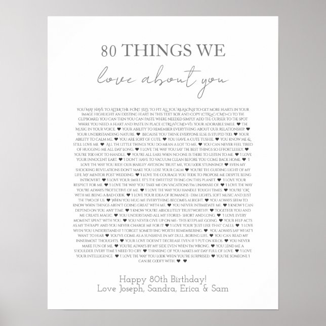 80 things we love about you poster (Front)