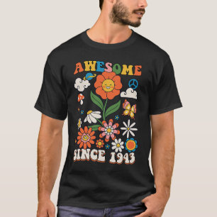 80 Year Old Awesome Since 1943 Groovy Retro 80th B T-Shirt