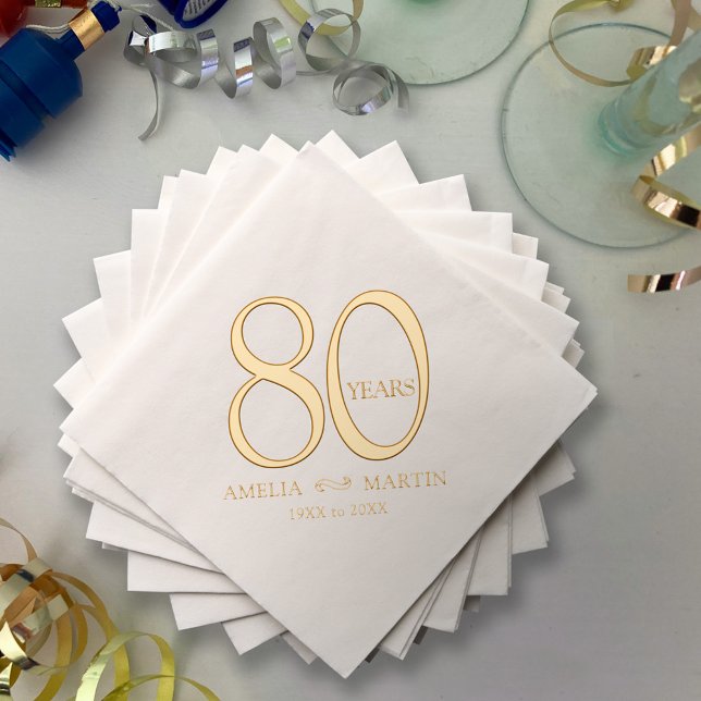 80 years 80th wedding anniversary name and dates foil napkins (Creator Uploaded)