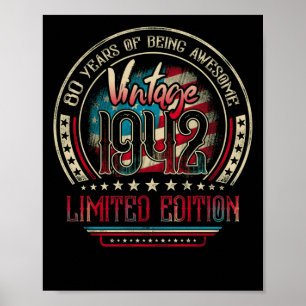 80 Years Awesome 80th Birthday Vintage 1942 USA Poster