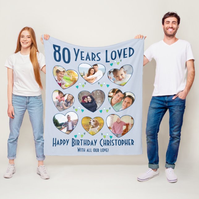 80 Years Loved 80th Birthday Custom Photo Fleece Blanket (In Situ)