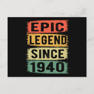 80 Years Old Bday 1940 Epic Legend 82nd Birthday Postcard