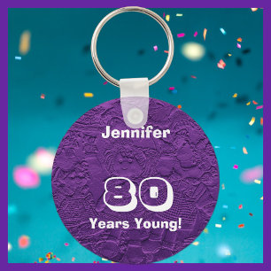 80 Years Young Cute Purple Rag Dolls, Name, Key Ring