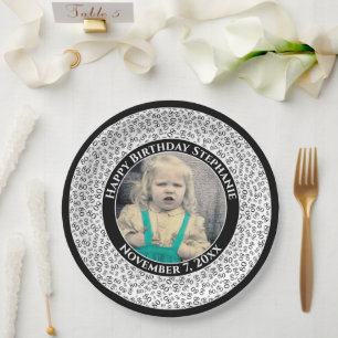 80 Your Photo Random Number Pattern Black/White Paper Plate