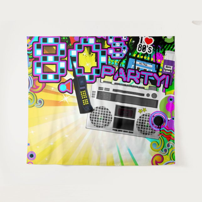 80's 1980'S Retro Dance Birthday Party Backdrop Tapestry (Front (Horizontal))
