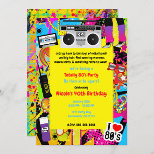 80's 1980s Yellow Retro Theme Birthday Party Event Invitation