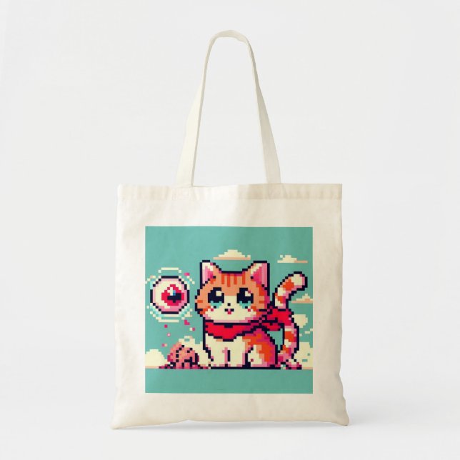 80's 8bit cat tote bag (Front)