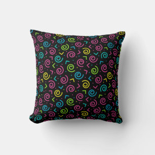 80's/90's Black & Neon Doodle Pattern Cushion
