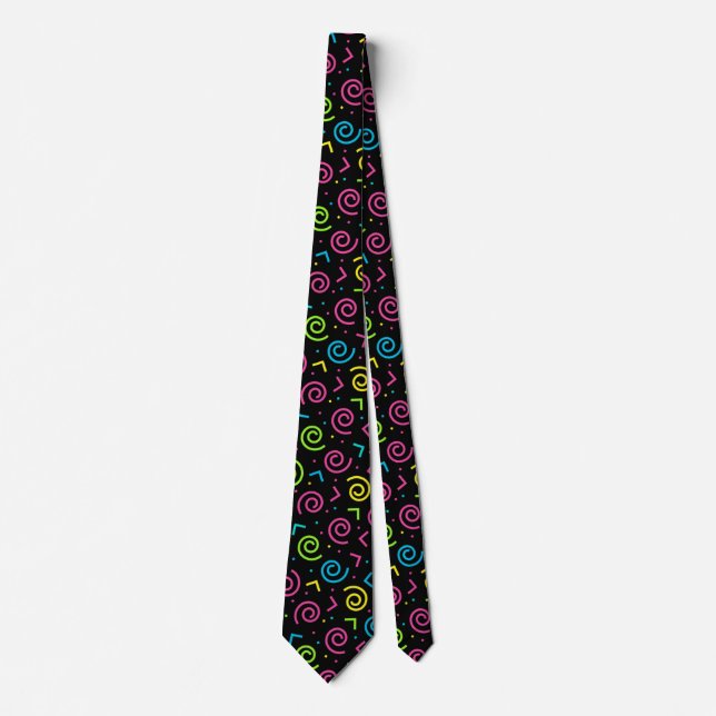 80's/90's Black & Neon Doodle Pattern Tie (Front)