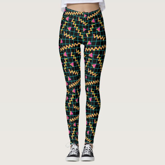 80's/90's Black & Neon Pattern Leggings (Front)