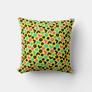 80's/90's Black & Neon Yellow And Blue Pattern Cushion