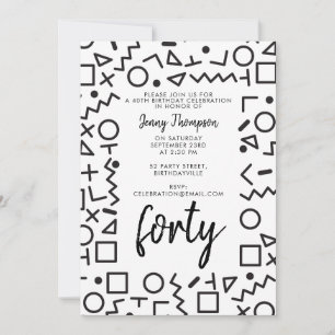 80's 90's Black White Retro Shapes Birthday Party Invitation