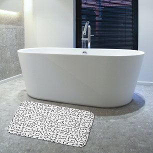 80's 90's Black & White Retro Shapes Pattern Bath Mat