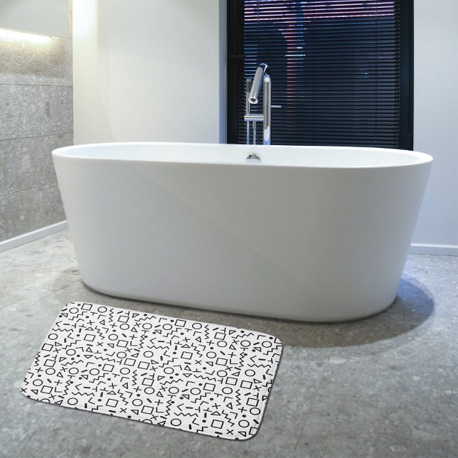 80's 90's Black & White Retro Shapes Pattern Bath Mat (Creator Uploaded)