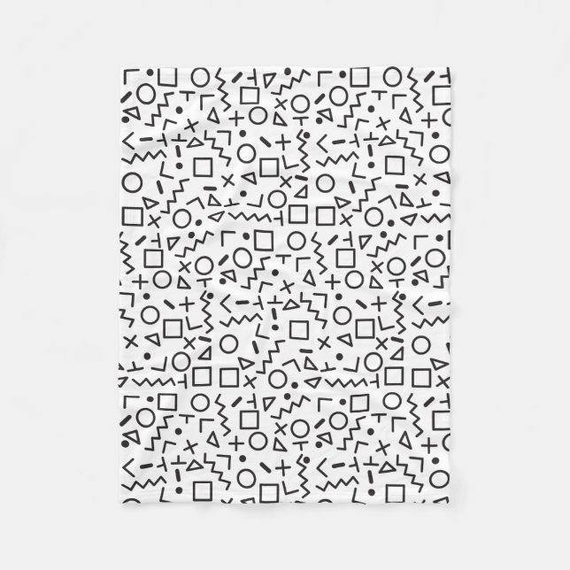 80's 90's Black & White Retro Shapes Pattern  Fleece Blanket (Front)