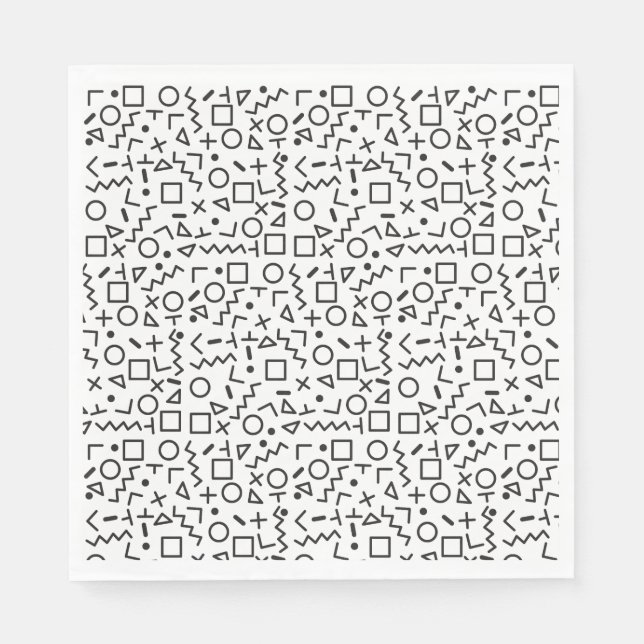 80's 90's Black & White Retro Shapes Pattern  Napkin (Front)