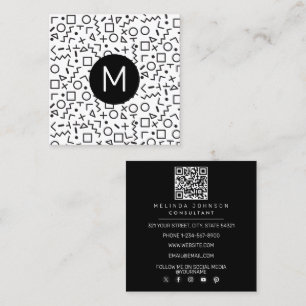 80's 90's Black & White Retro Shapes Pattern   Square Business Card