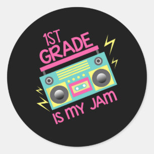 80's 90's Boombox Design 1st Grade Is My Jam Classic Round Sticker