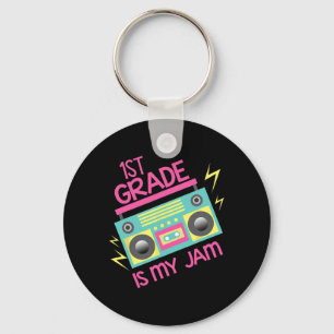 80's 90's Boombox Design 1st Grade Is My Jam  Key Ring