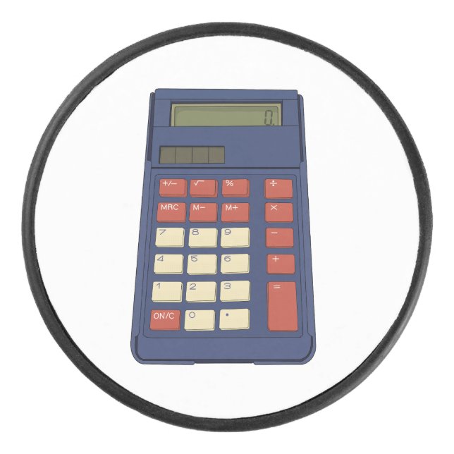80's 90's Calculator Math School Nostalgia Hockey Puck (Front)