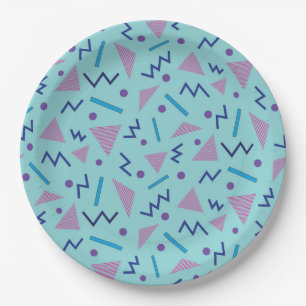80s 90s Memphis style Geometric Blue   Paper Plate
