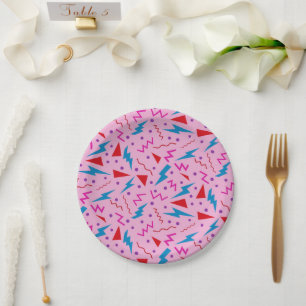 80s 90s Memphis style geometric Pink  Paper Plate
