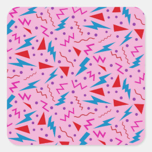 80s 90s Memphis style geometric Pink Square Sticker