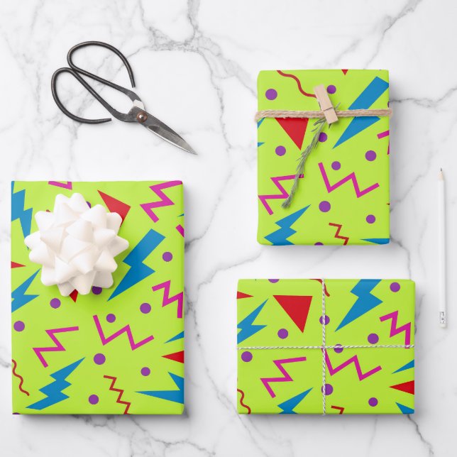80s 90s Memphis style geometric Yellow  Wrapping Paper Sheet (Front)