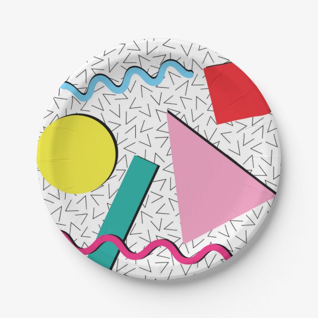 80's 90's Modern Retro Memphis Pattern Paper Plate (Front)