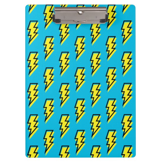 80's/90's Neon Blue Yellow Lightning Bolt Pattern Clipboard (Front)
