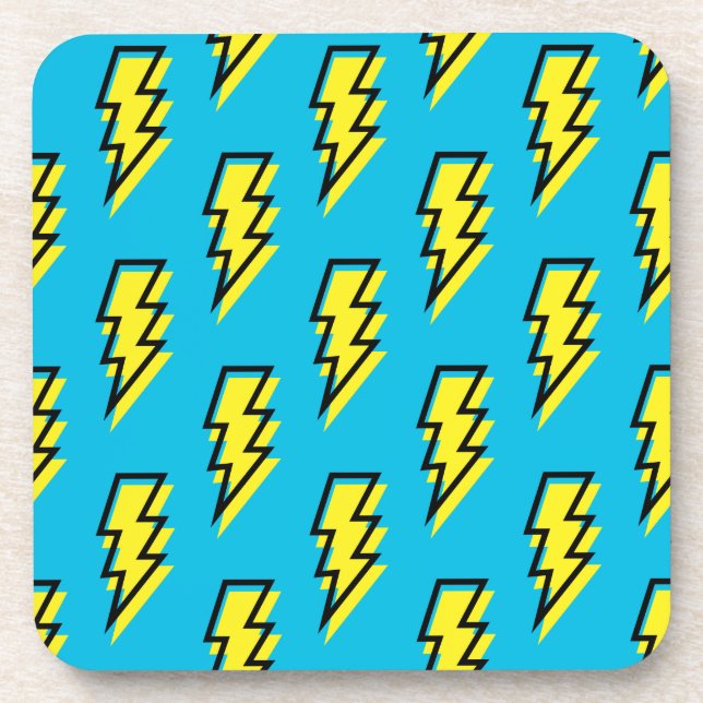 80's/90's Neon Blue Yellow Lightning Bolt Pattern Coaster (Front)