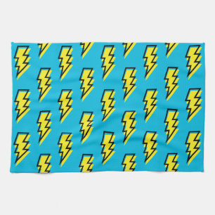 80's/90's Neon Blue Yellow Lightning Bolt Pattern Tea Towel