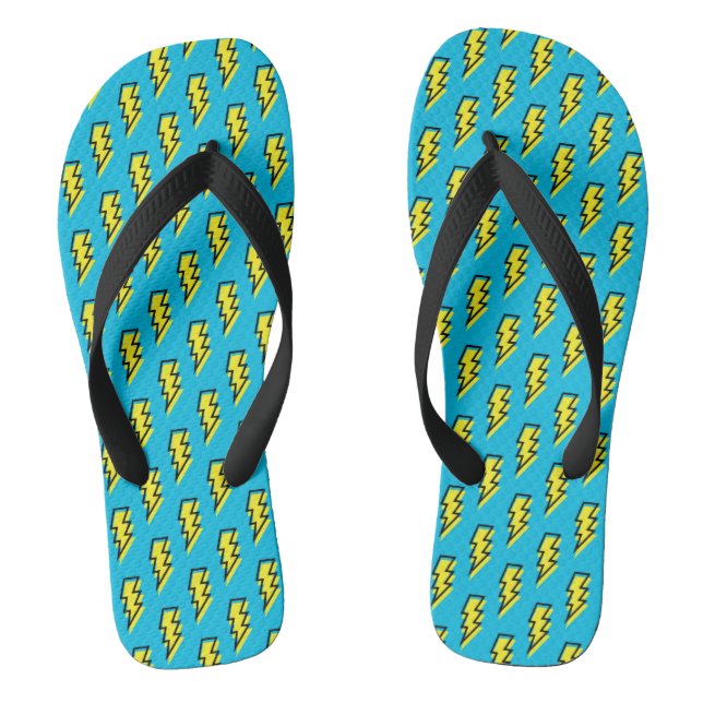 80's/90's Neon Blue Yellow Lightning Bolt Pattern Thongs (Footbed)