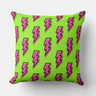 80's/90's Neon Green & Pink Lightning Bolt Pattern Cushion